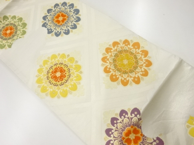 アンティーク　雨菱に花模様織出し袋帯（材料）